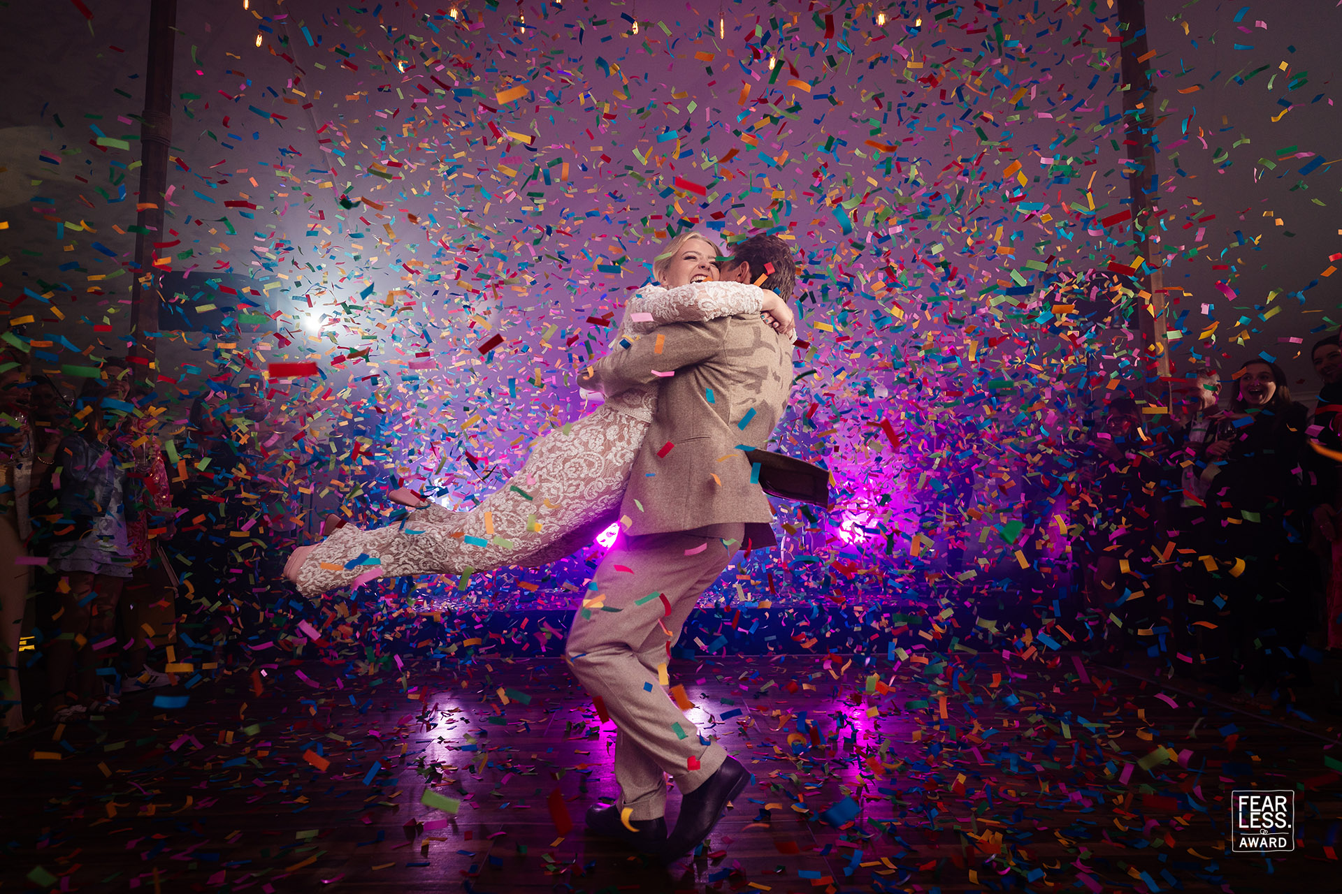 confetti cannons at first dance in tipi